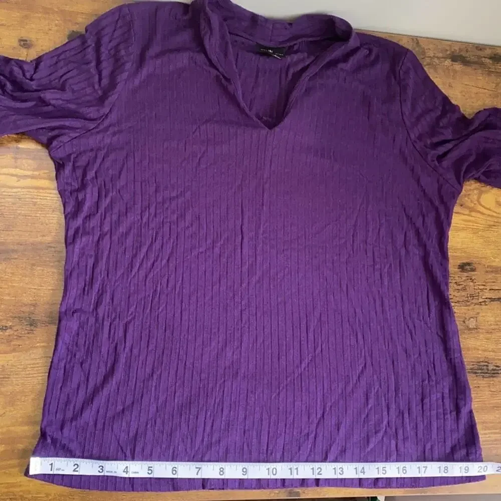 Worthington Purple Ribbed Style V-Neck Blouse - Picture 7 of 10